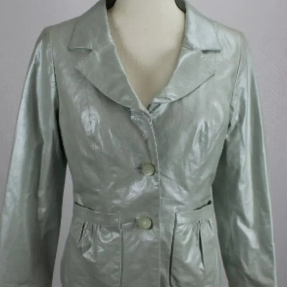 Cole Haan Collection Women's Leather Jacket  Metallic Mint Green  Size 4 - Picture 1 of 14